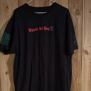 Black Short Sleeve Tee with Red Lettering